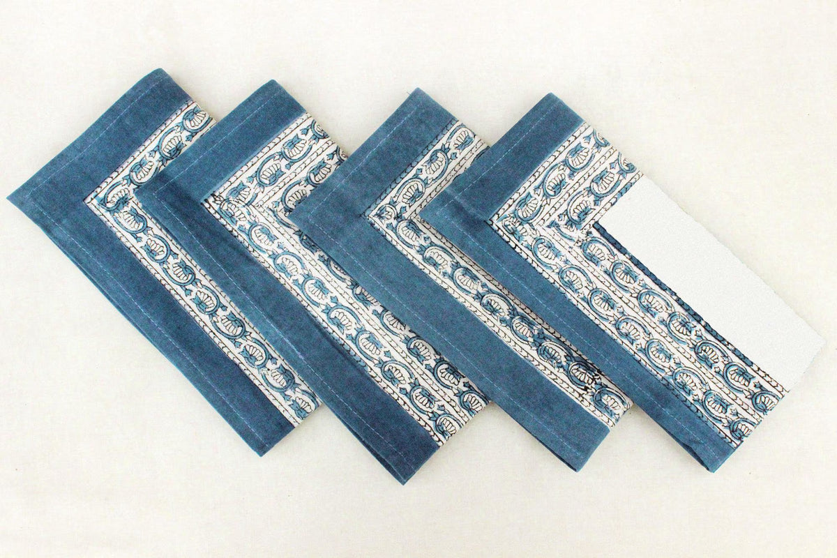 Hand Block Printed Cotton Napkins | Elegant Table Linen- Blue and White