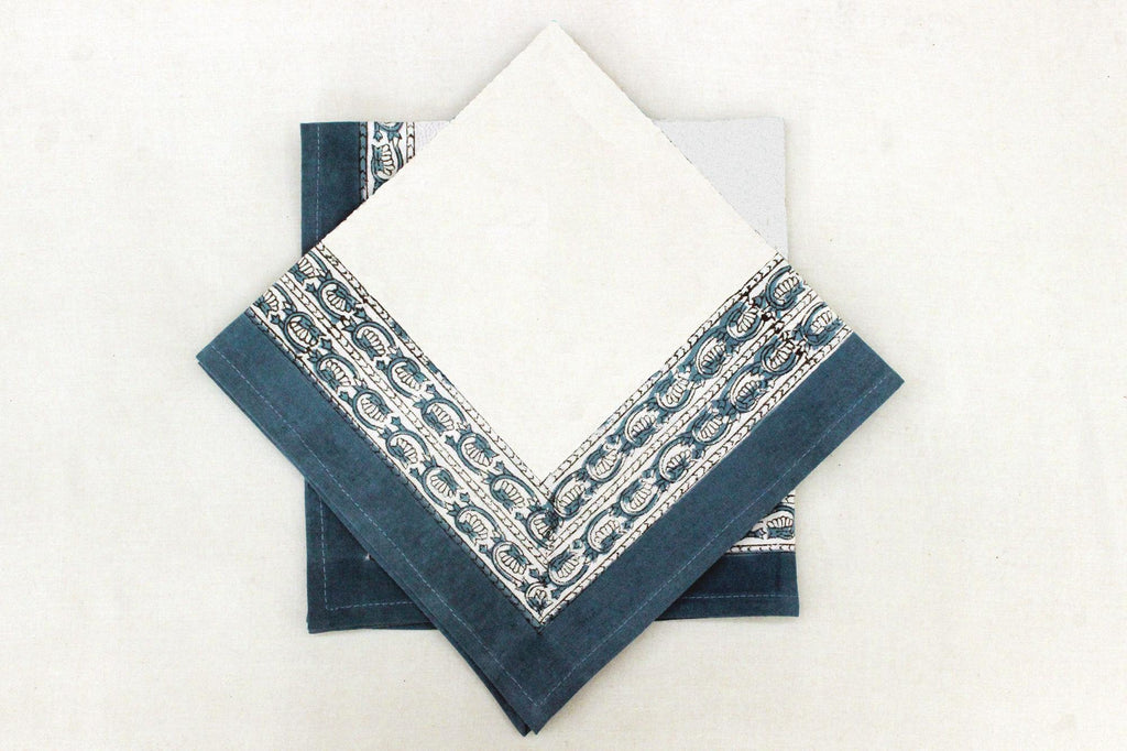 Hand Block Printed Cotton Napkins | Elegant Table Linen- Blue and White