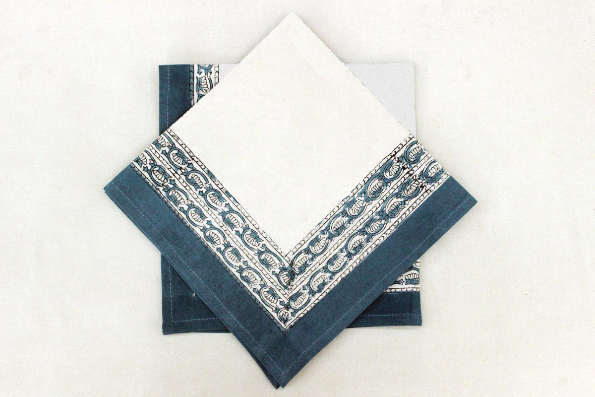 Hand Block Printed Cotton Napkins | Elegant Table Linen- Blue and White