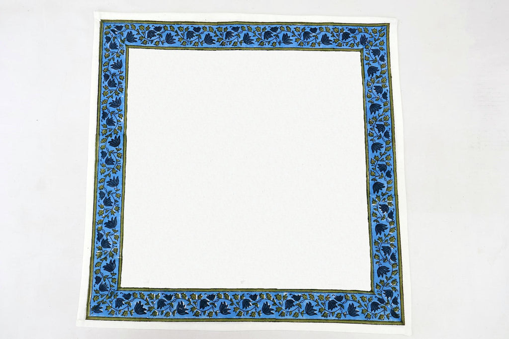 Hand Block Printed Cotton Napkins | Elegant Table Linen- Blue and White