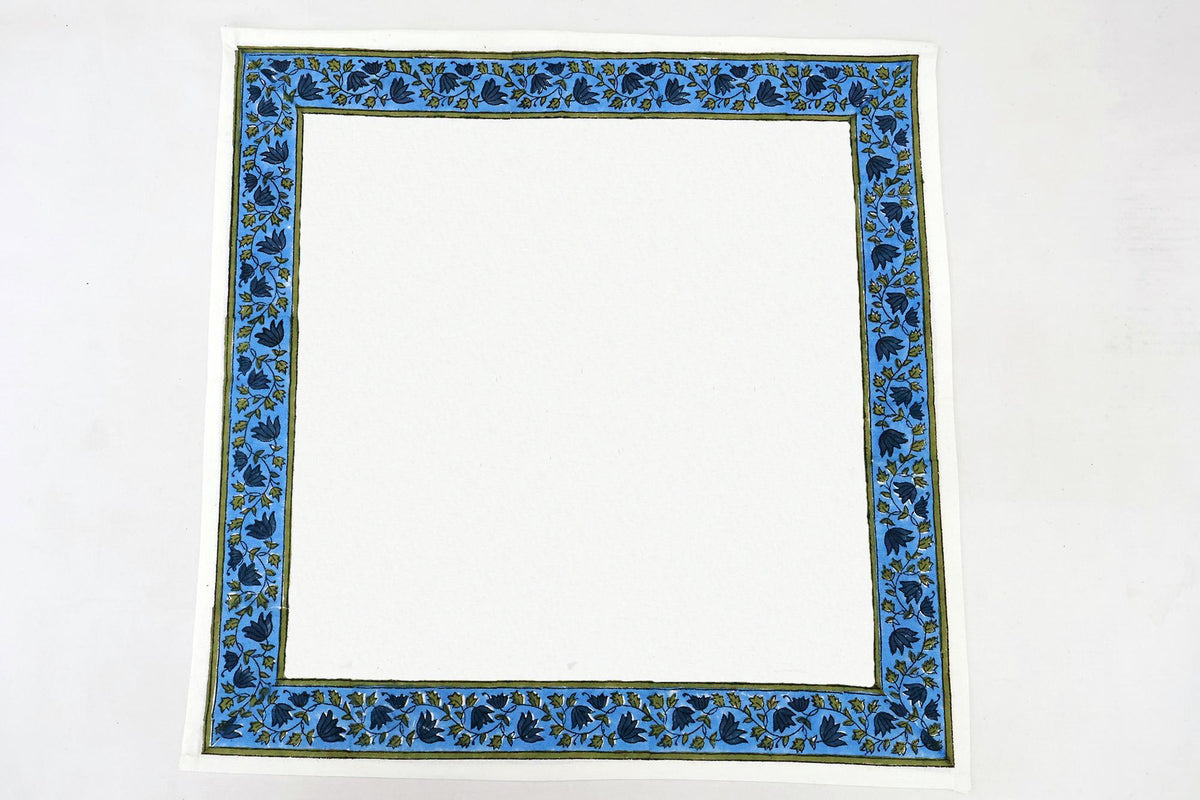 Hand Block Printed Cotton Napkins | Elegant Table Linen- Blue and White
