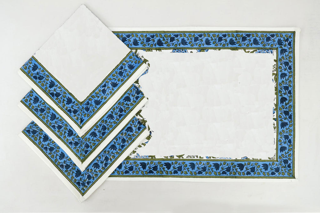 Hand Block Printed Cotton Napkins | Elegant Table Linen- Blue and White