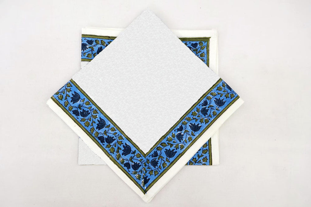 Hand Block Printed Cotton Napkins | Elegant Table Linen- Blue and White
