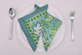 Hand Block Printed Cotton Napkins | Elegant Table Linen- Green and White