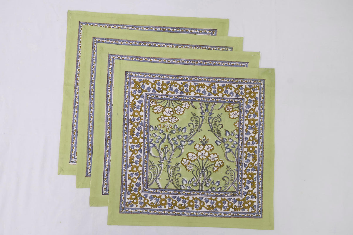 Hand Block Printed Cotton Napkins | Elegant Table Linen- Olive Green and Purple