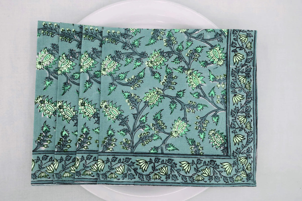 Hand Block Printed Cotton Napkins | Elegant Table Linen- Green