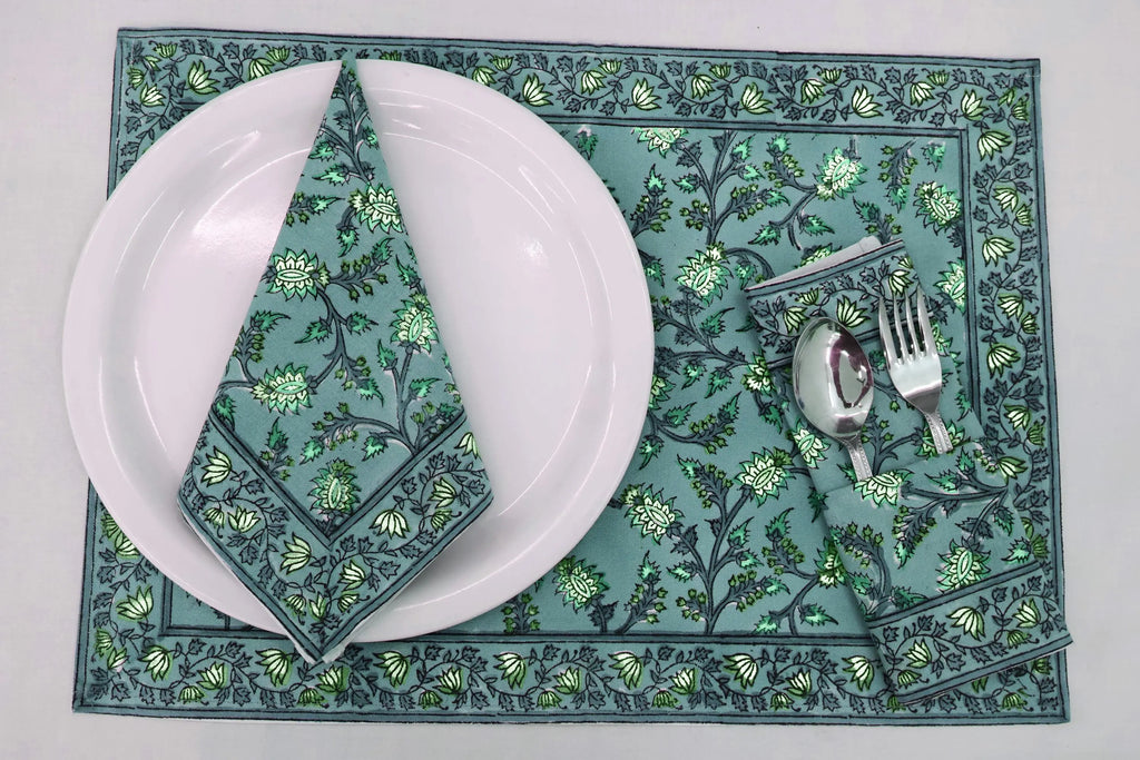 Hand Block Printed Cotton Napkins | Elegant Table Linen- Green