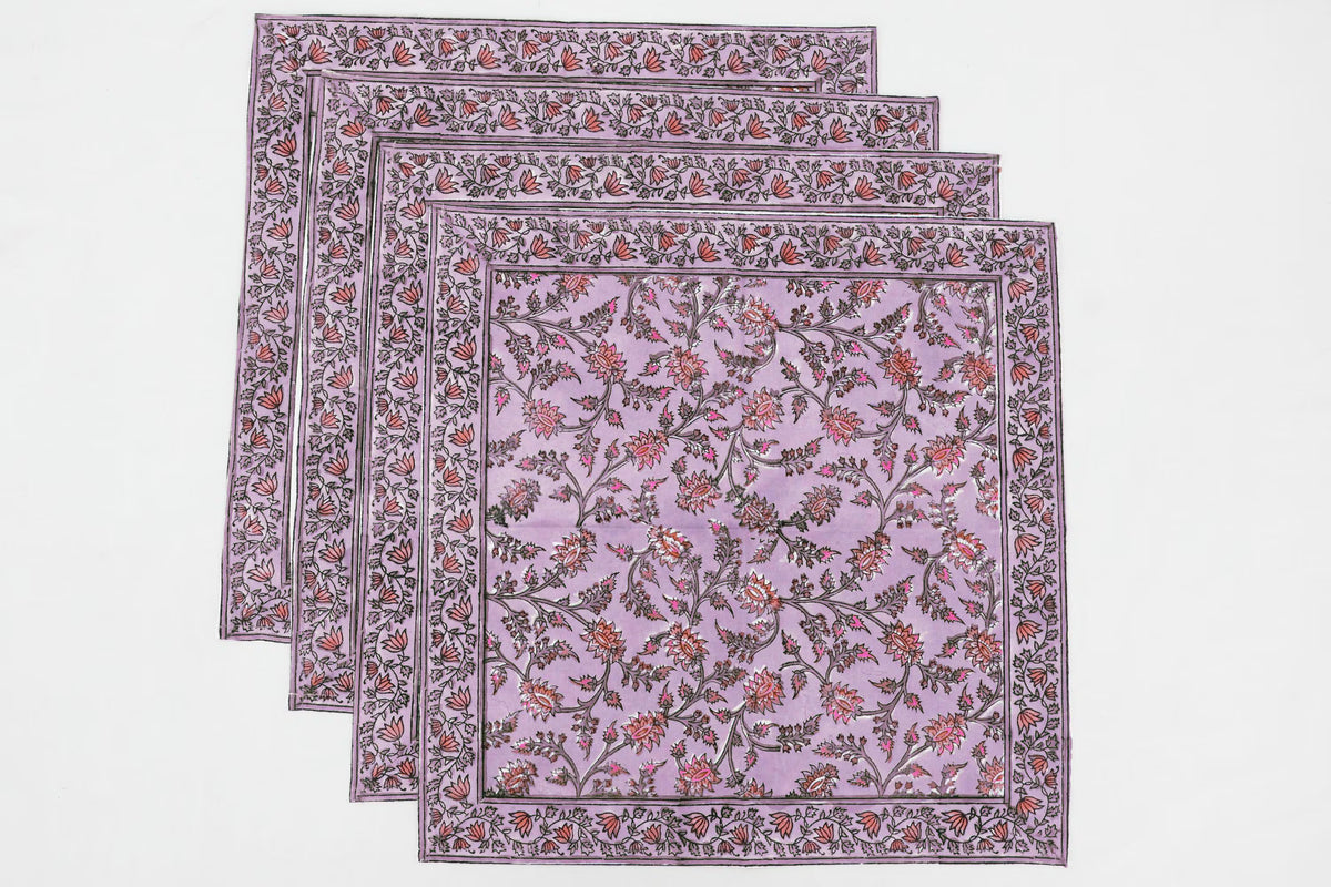 Hand Block Printed Cotton Napkins | Elegant Table Linen- Pink