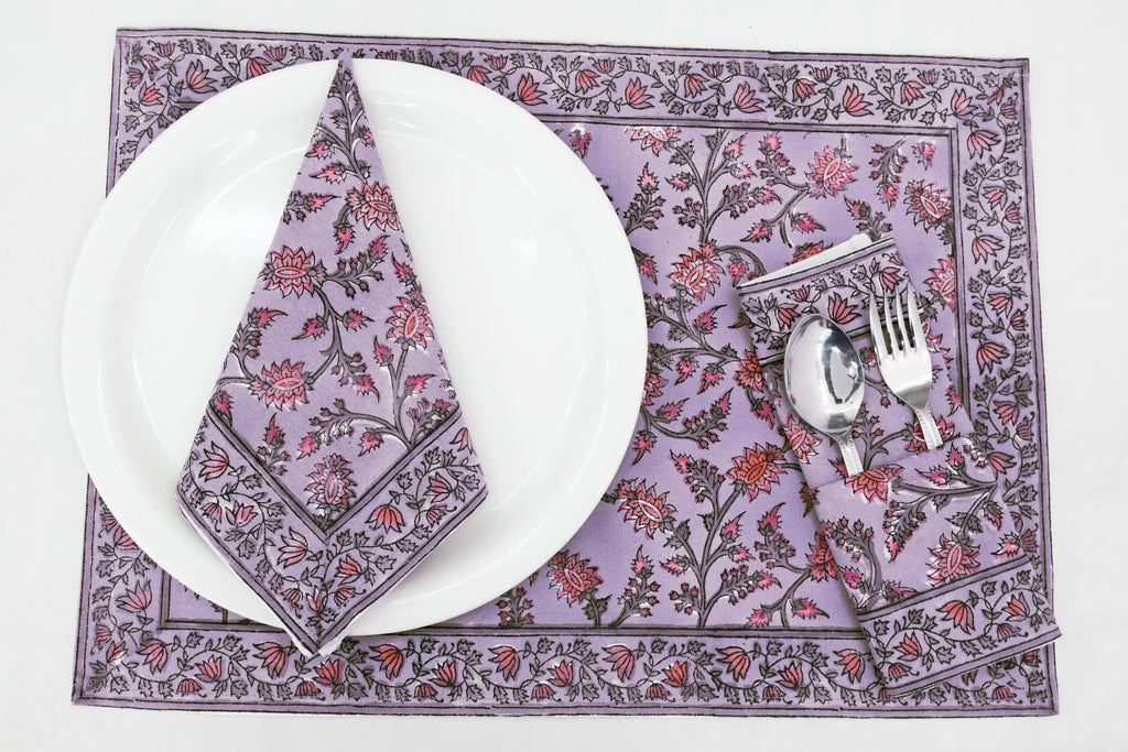 Hand Block Printed Cotton Napkins | Elegant Table Linen- Pink