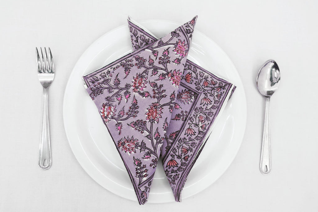 Hand Block Printed Cotton Napkins | Elegant Table Linen- Pink