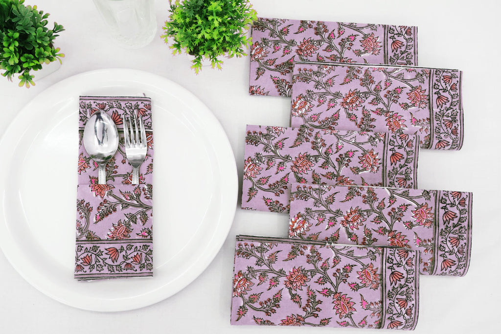 Hand Block Printed Cotton Napkins | Elegant Table Linen- Pink