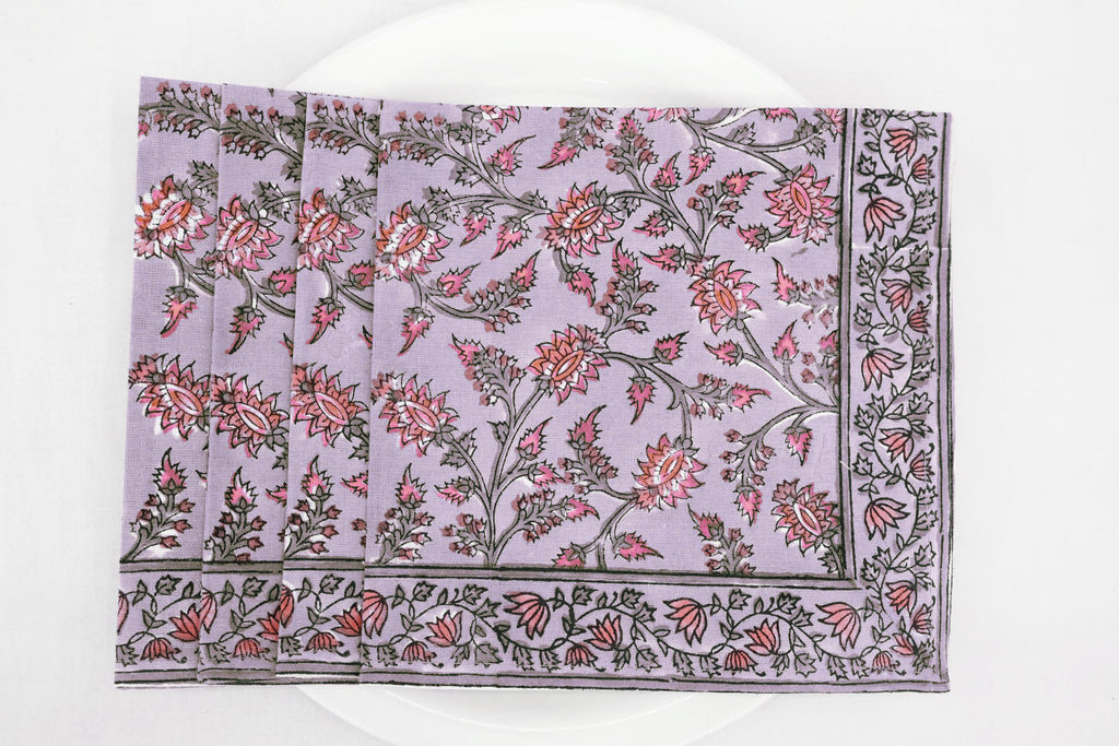 Hand Block Printed Cotton Napkins | Elegant Table Linen- Pink