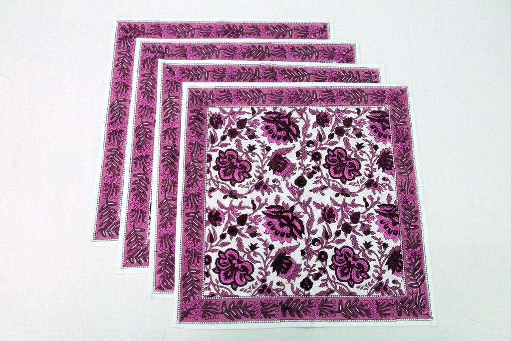Hand Block Printed Cotton Napkins | Elegant Table Linen- Pink and Maroon