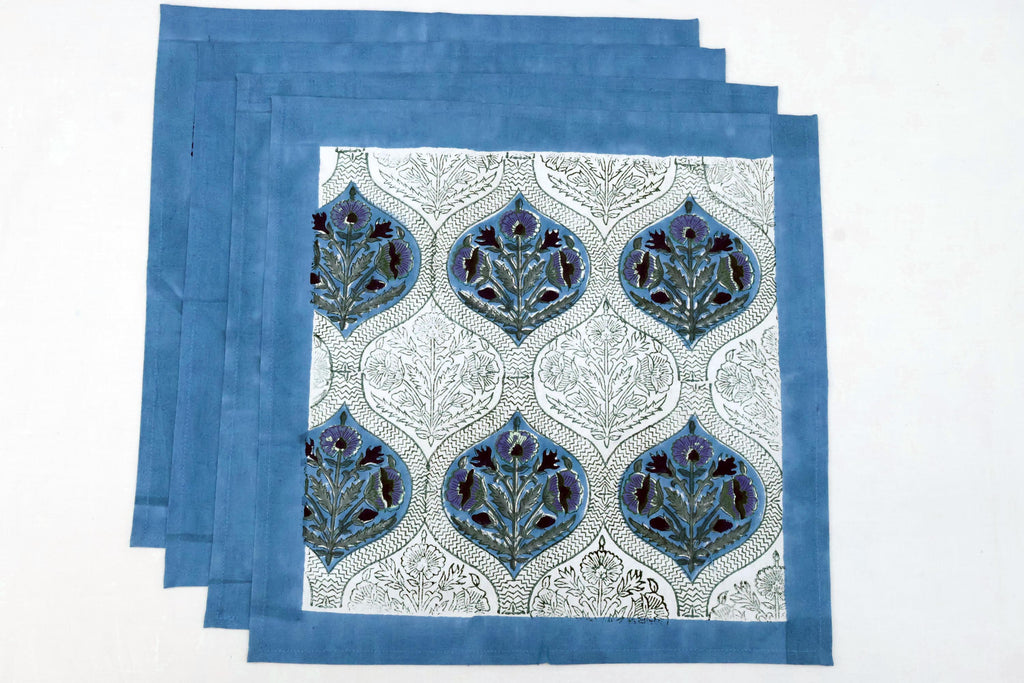 Hand Block Printed Cotton Napkins | Elegant Table Linen- Blue and Purple