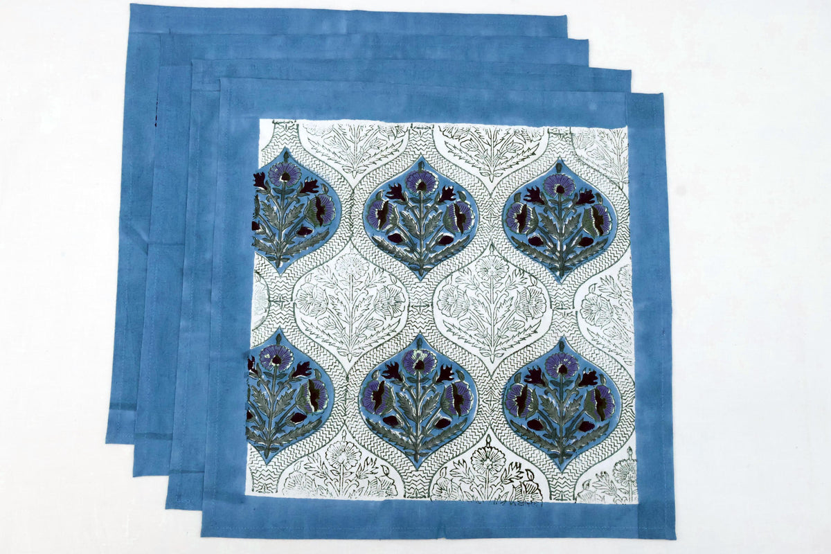Hand Block Printed Cotton Napkins | Elegant Table Linen- Blue and Purple