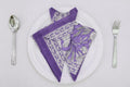 Hand Block Printed Cotton Napkins | Elegant Table Linen- Purple and White
