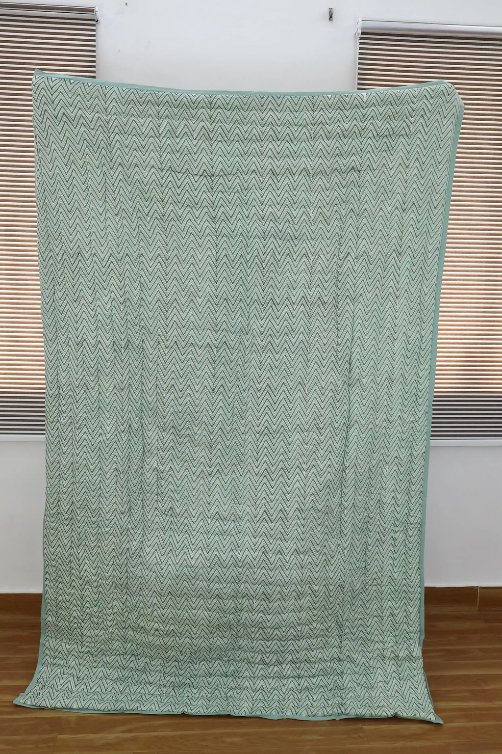 Green Palm & Floral Hand Block Printed Jaipur Quilt | Razai