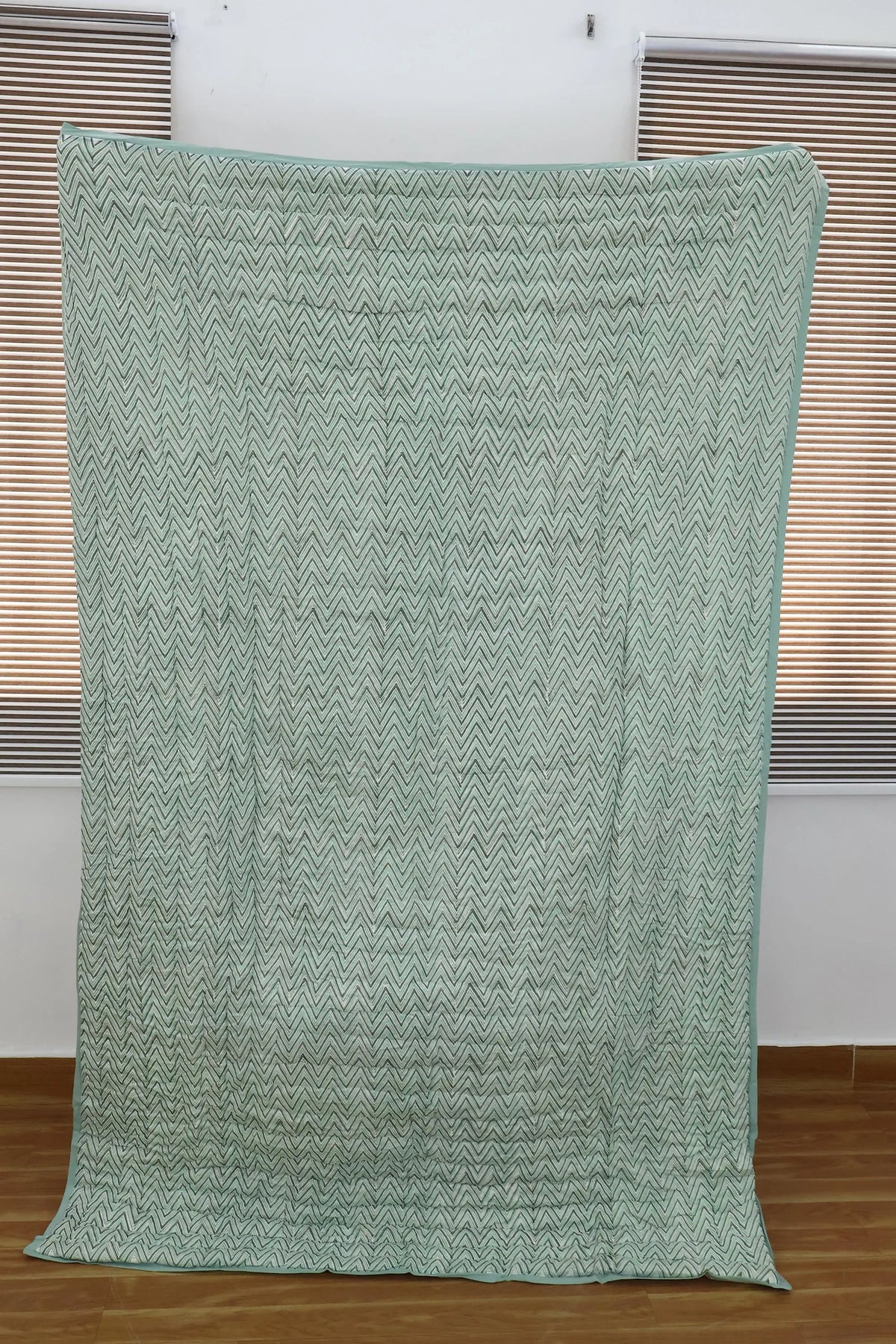 Green Palm & Floral Hand Block Printed Jaipur Quilt | Razai