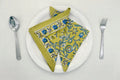 Hand Block Printed Cotton Napkins | Elegant Table Linen- Olive Green and Blue