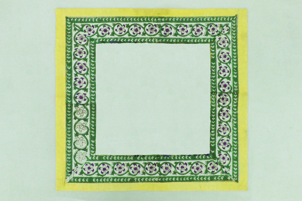 Hand Block Printed Cotton Napkins | Elegant Table Linen- Yellow and Green