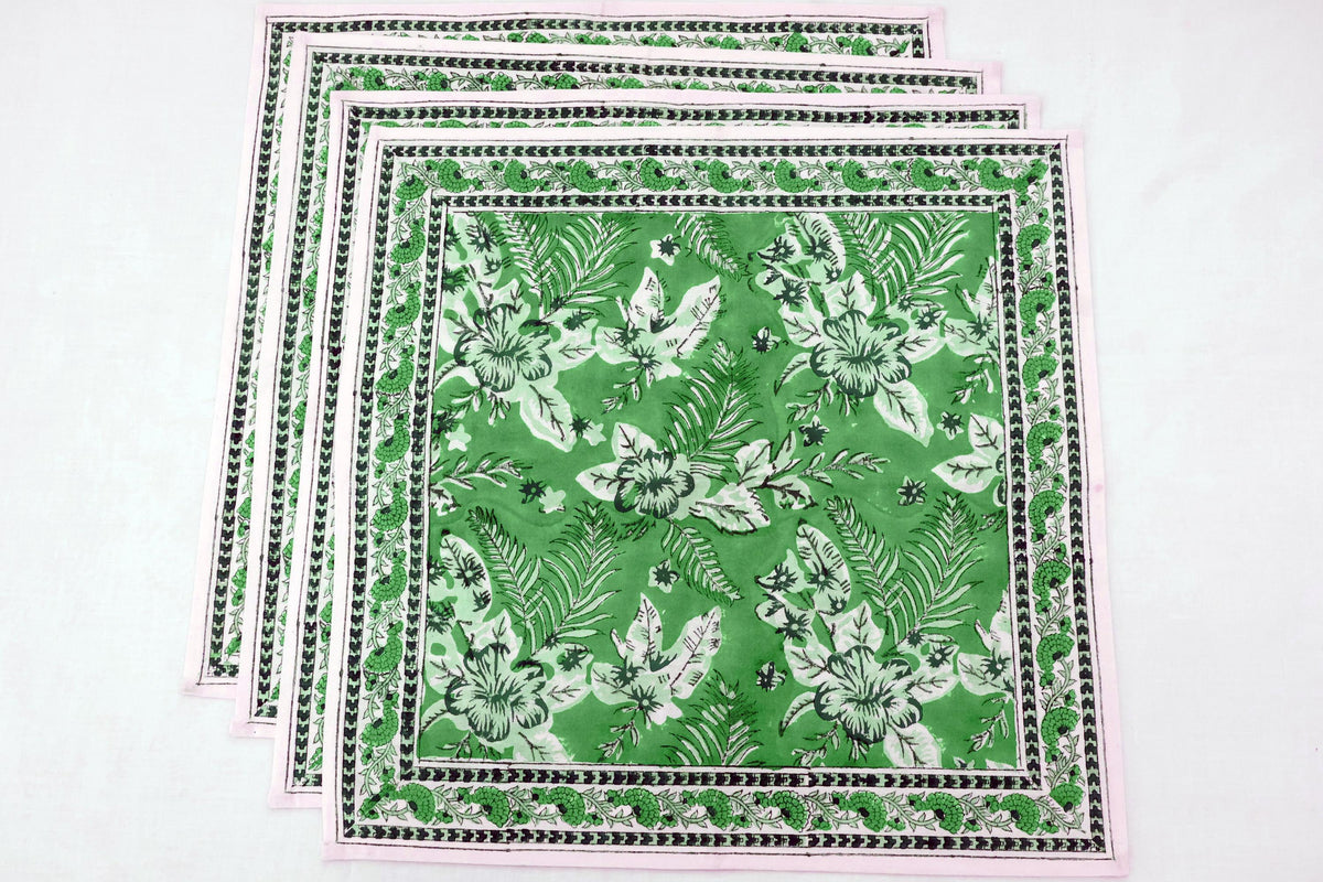 Hand Block Printed Cotton Napkins | Elegant Table Linen- Green and White