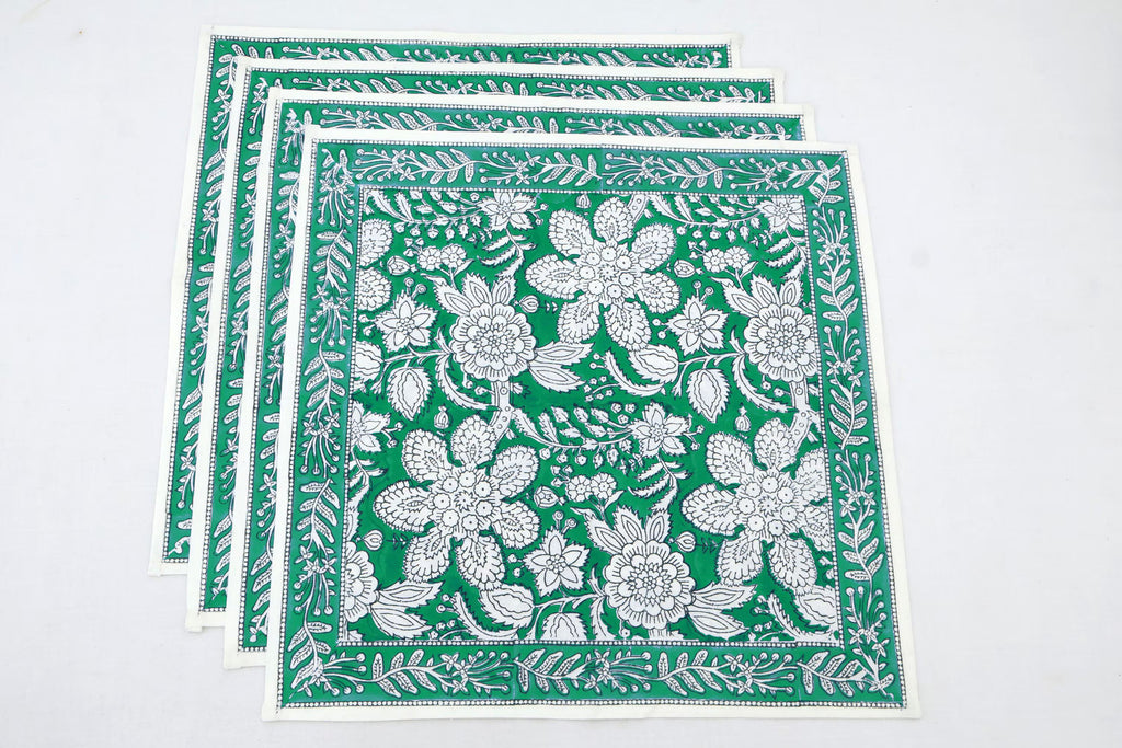 Hand Block Printed Cotton Napkins | Elegant Table Linen- Green and White