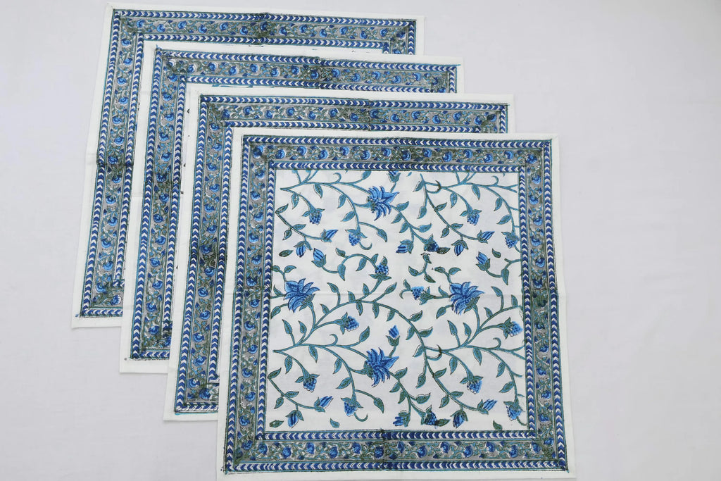 Hand Block Printed Cotton Napkins | Elegant Table Linen- Blue and White