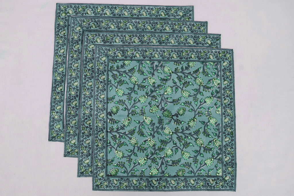 Hand Block Printed Cotton Napkins | Elegant Table Linen- Green