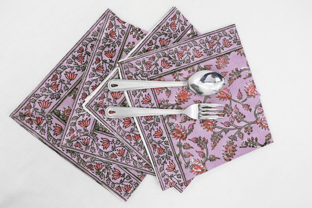 Hand Block Printed Cotton Napkins | Elegant Table Linen- Pink