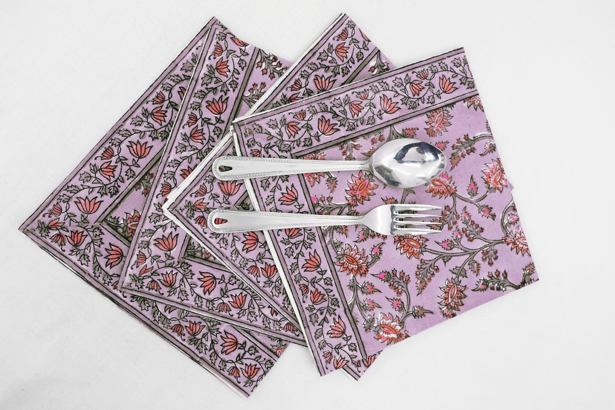 Hand Block Printed Cotton Napkins | Elegant Table Linen- Pink