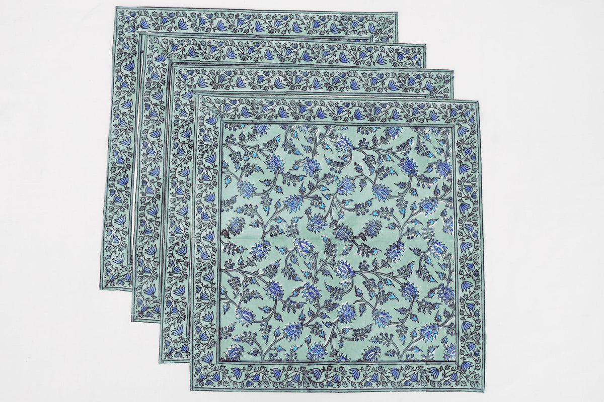 Hand Block Printed Cotton Napkins | Elegant Table Linen- Blue and Green