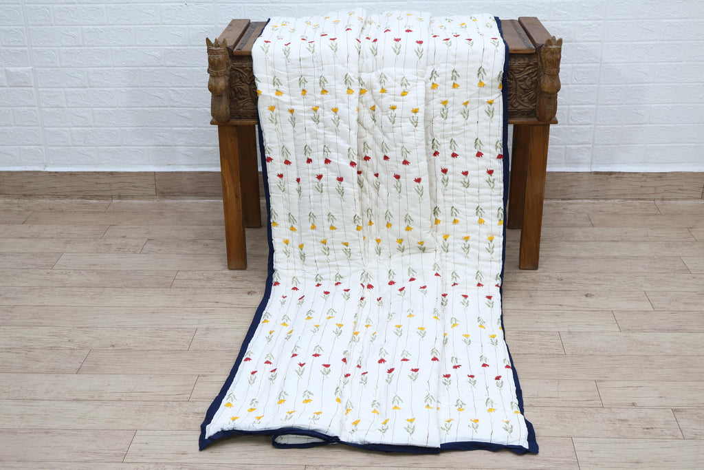 Traditional Jaipur Cotton Quilt | Floral Hand Block Print
