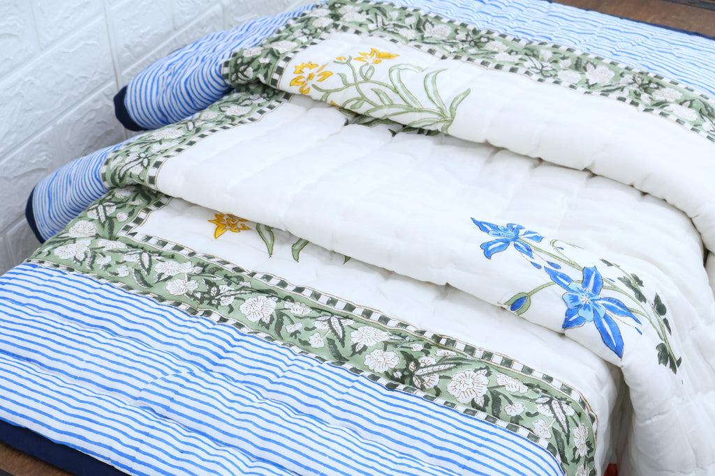 Traditional Jaipur Cotton Quilt | Floral Hand Block Print