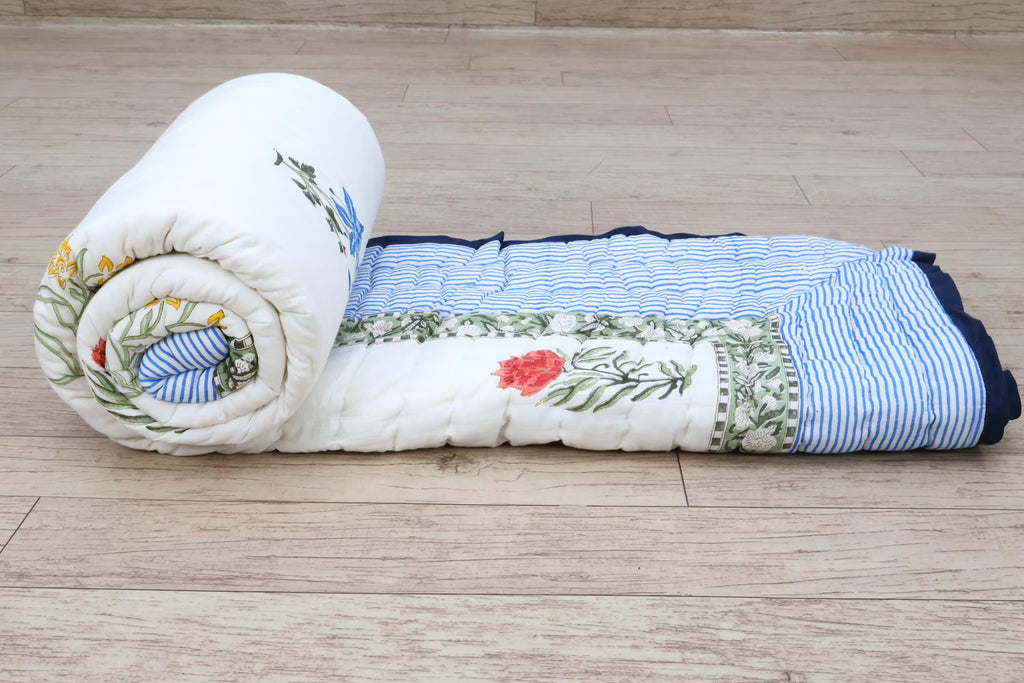 Traditional Jaipur Cotton Quilt | Floral Hand Block Print