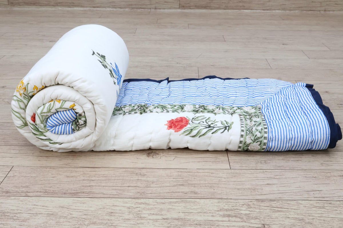Traditional Jaipur Cotton Quilt | Floral Hand Block Print