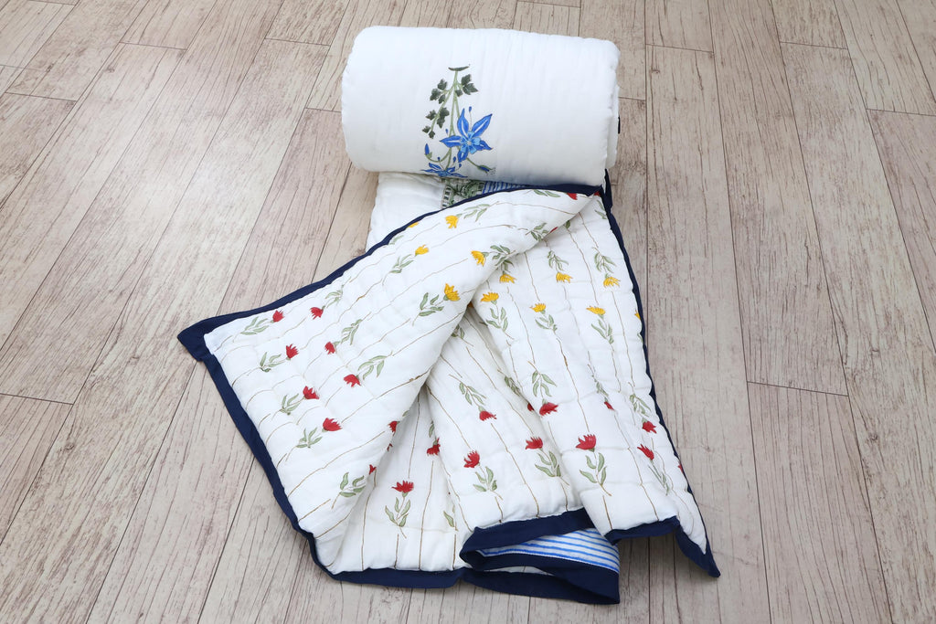 Traditional Jaipur Cotton Quilt | Floral Hand Block Print