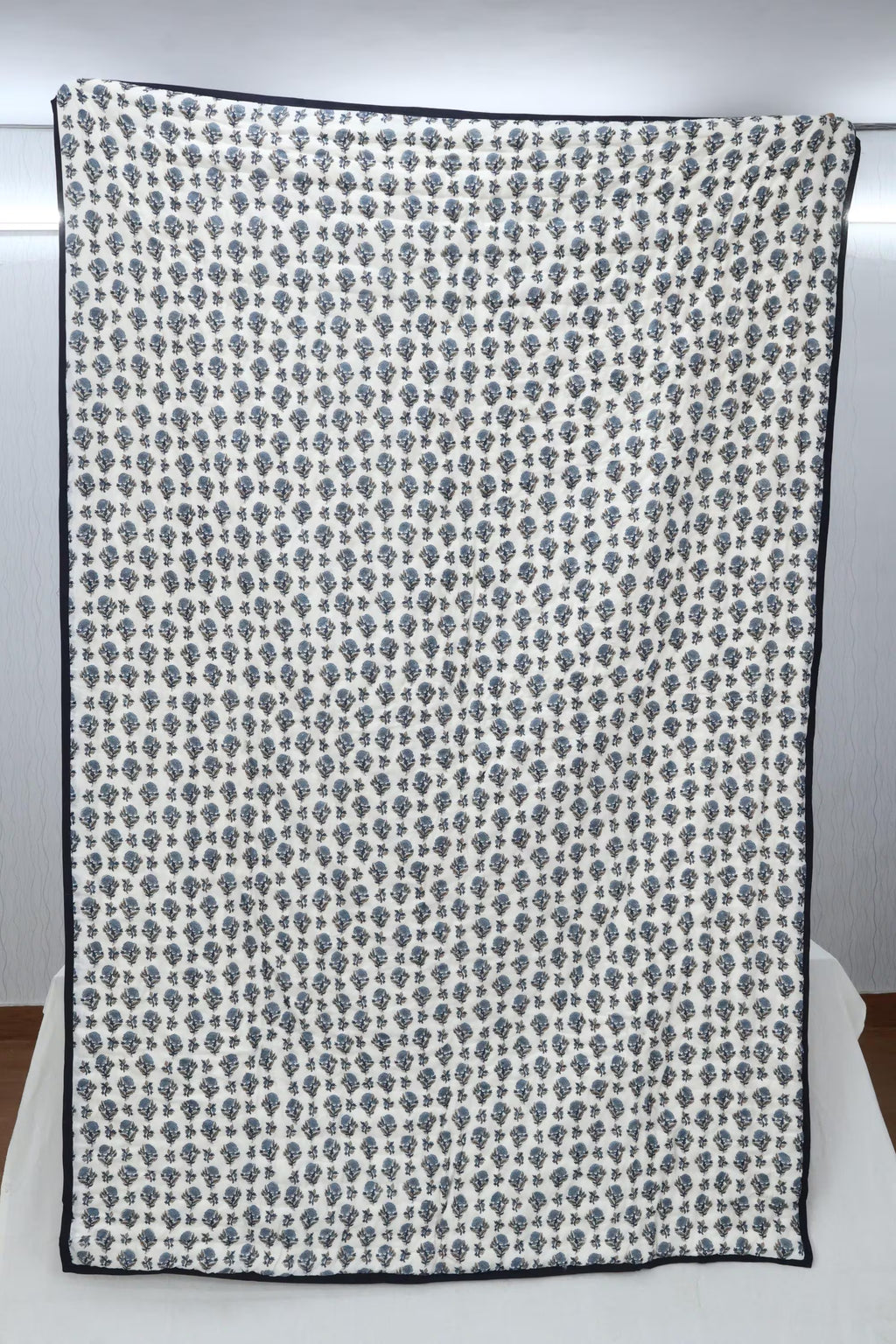 Reversible Cotton Razai & Quilt | Blue Floral Block Print