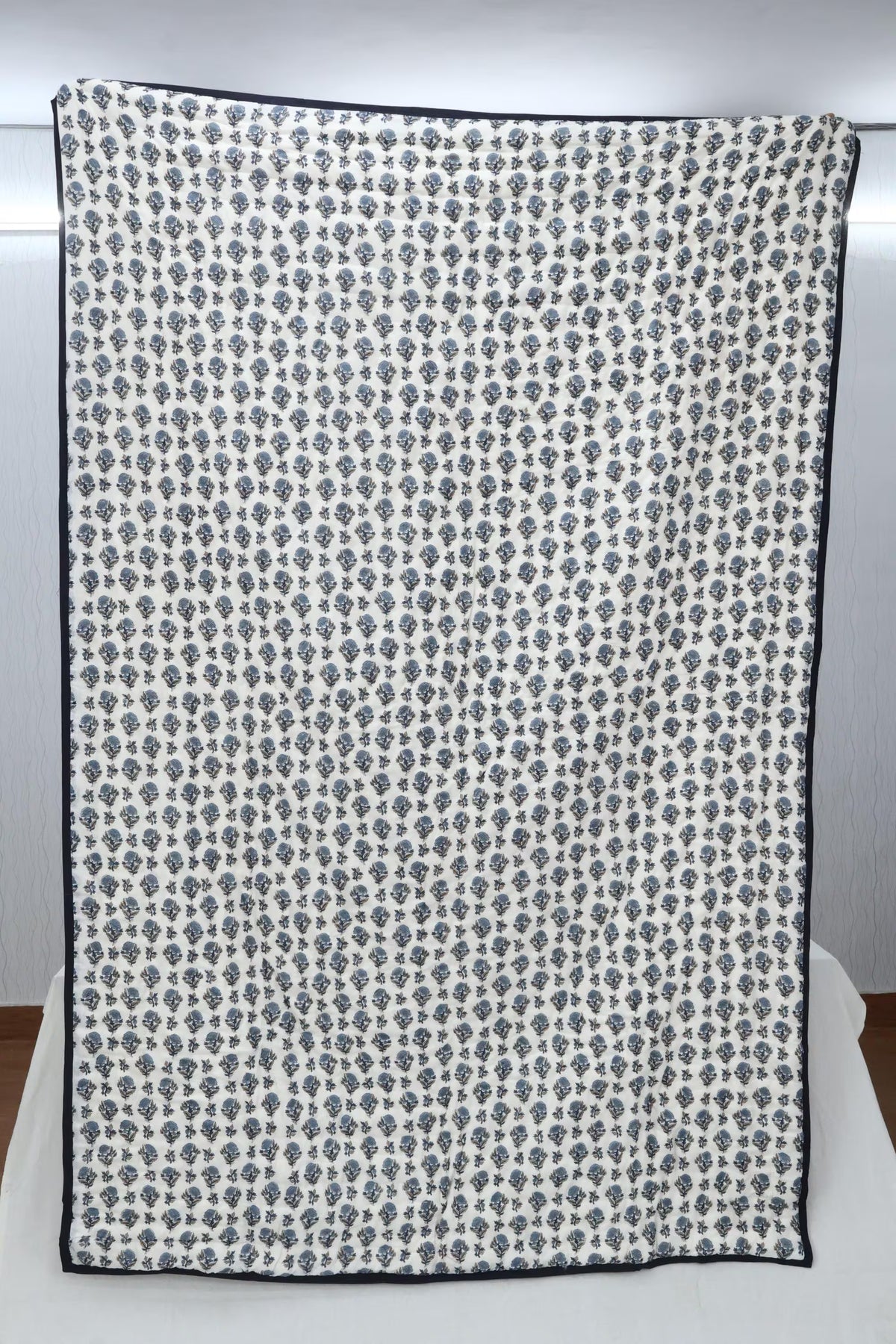 Reversible Cotton Razai & Quilt | Blue Floral Block Print