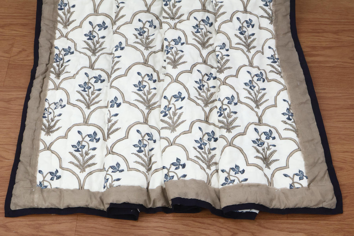 Reversible Cotton Razai & Quilt | Blue Floral Block Print