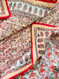 Peach & Red Floral Hand Block Printed Jaipur Quilt | Razai