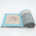 Blue Floral Hand Block Printed Jaipur Quilt | Cotton Razai