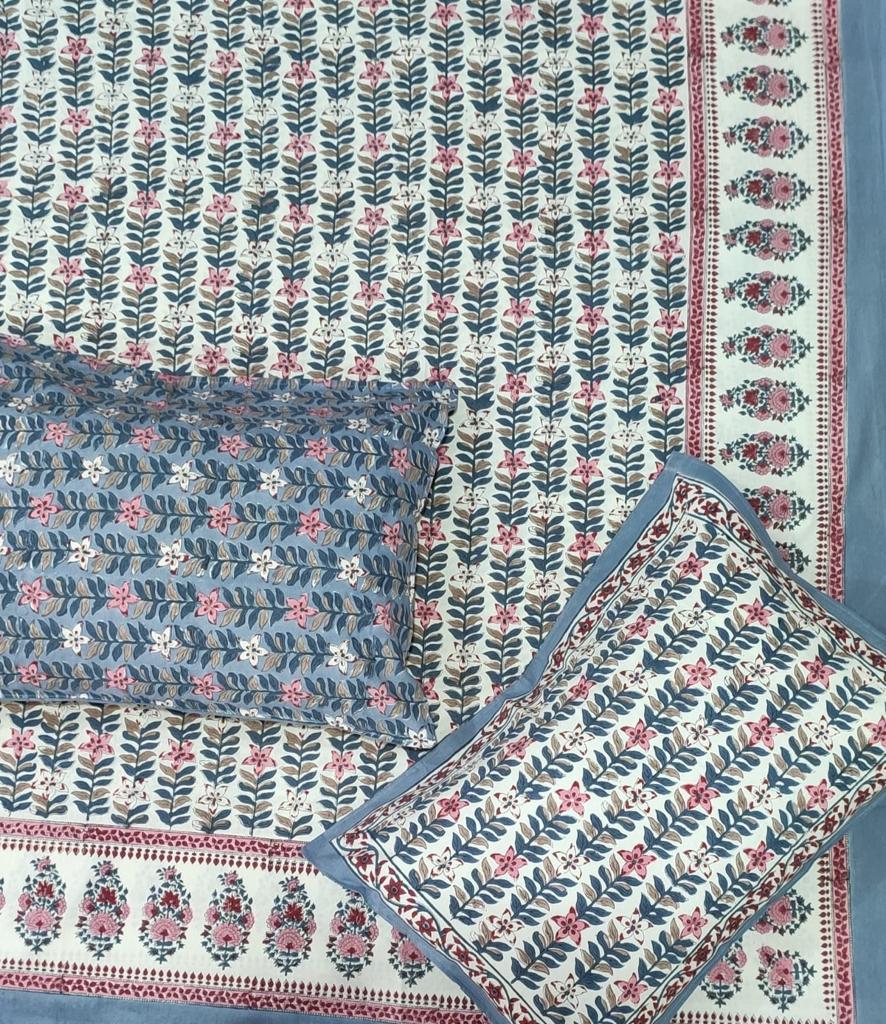 Blue Floral Hand Block Printed Jaipur Quilt | Cotton Razai