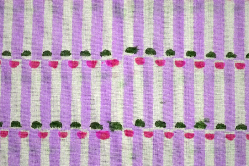 Mughal Floral Print Linen Fabric: Lilac, Pink & White Block Print