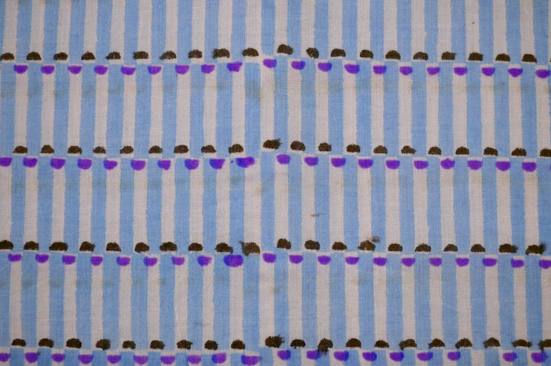 Blue Floral Block Print Linen Fabric - Indian Cotton By The Yard