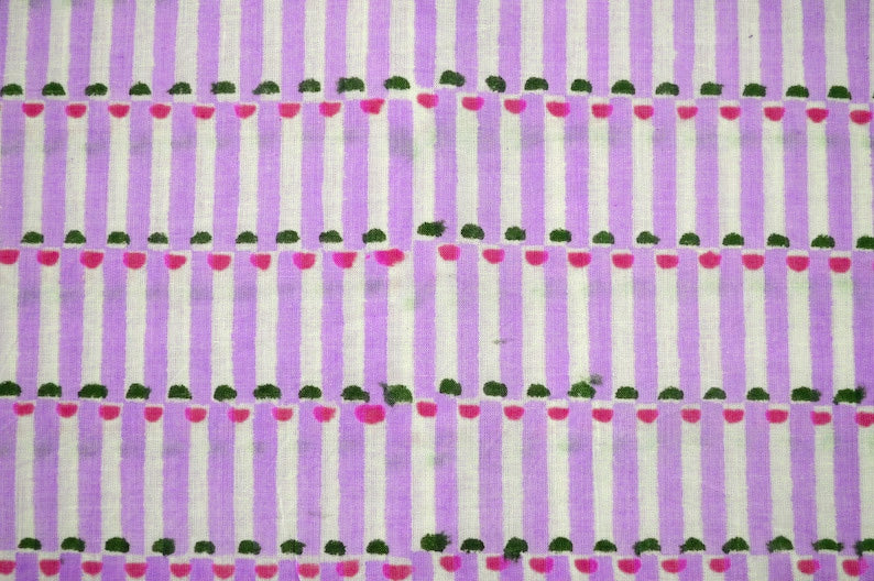 Mughal Floral Print Linen Fabric: Lilac, Pink & White Block Print