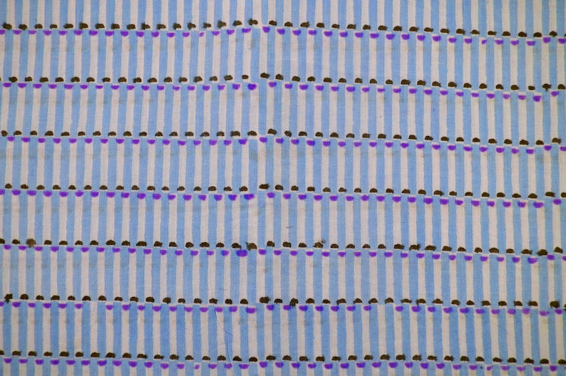 Blue Floral Block Print Linen Fabric - Indian Cotton By The Yard
