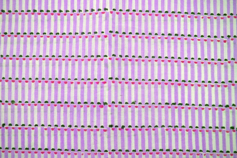 Mughal Floral Print Linen Fabric: Lilac, Pink & White Block Print